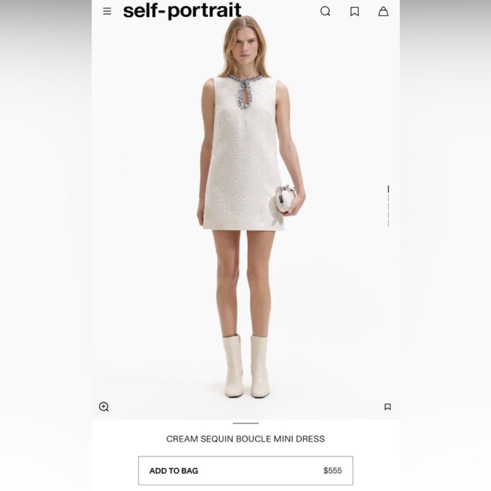 Self Portrait CREAM SEQUIN BOUCLE MINI DRESS